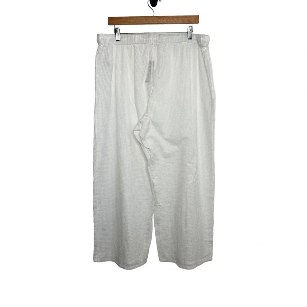 J Crew Women Drapey Crinkle-cotton Beach Pant XL White Wide Leg Gauzy Drawstring